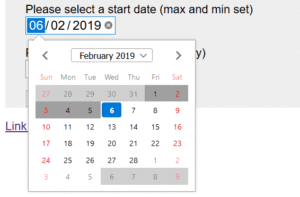 Date input in Firefox showing date picker interface after clicking in control.